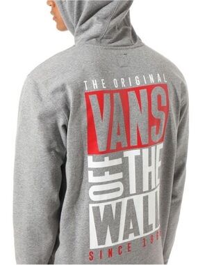 Vans Grey Hoodie with Red and White 'Off The Wall' Back Graphic